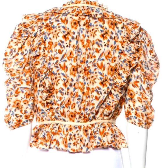 Ulla Johnson Floral Ruffle Blouse - Orange and Blue - Picture 3 of 9